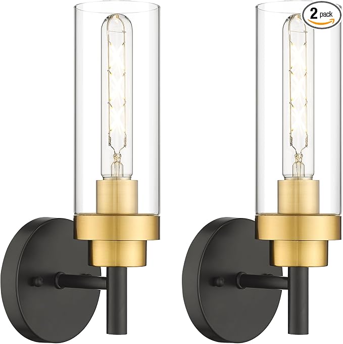 Emak Black and Gold Sconces Wall Decor Set of 2, Bathroom Vanity Light by EmakLighting