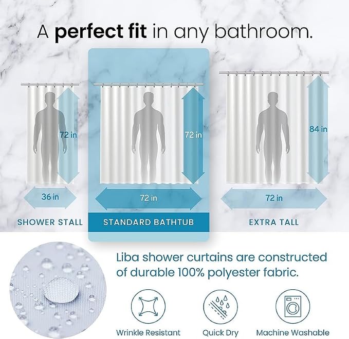 LiBa Fabric Bathroom Shower Curtain - Image 3