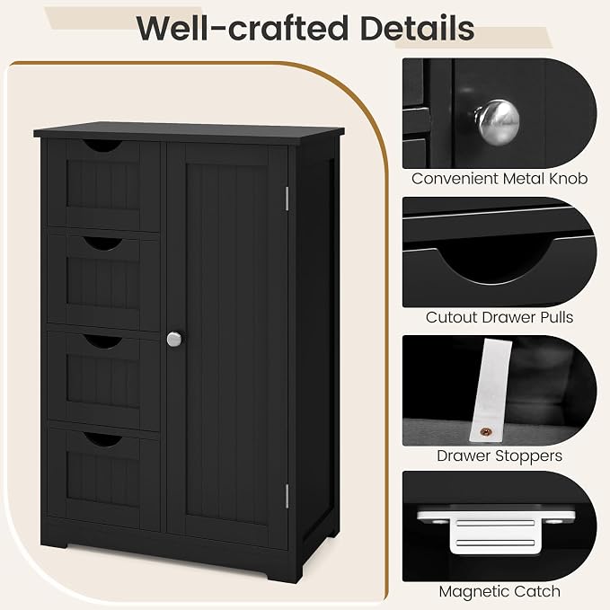Tangkula Bathroom Floor Cabinet, Freestanding Storage Cabinet - Image 9