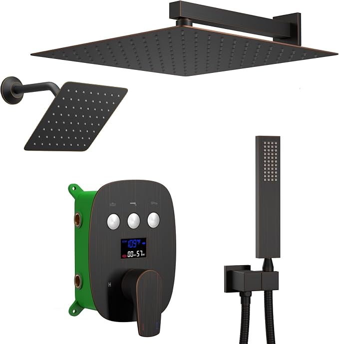 Oil Rubbed Bronze Shower System Set Temperature Display Push Button Shower by KATAIS