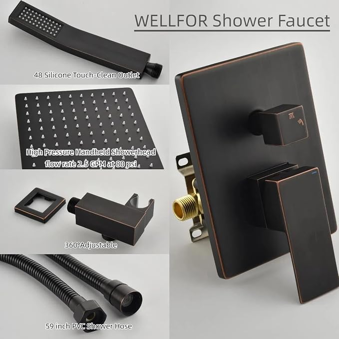 WELLFOR10-in Wall Mounted Shower Faucet Set Dual Head Built-In Shower Faucet - Image 3