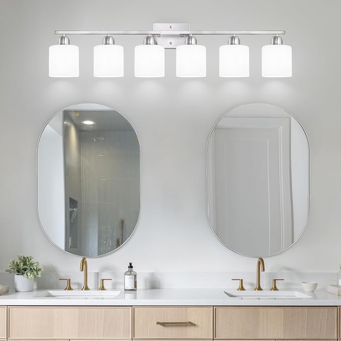 Brushed Nickel Vanity Light for Large Mirror, 6 Light Bathroom Lighting - Image 7