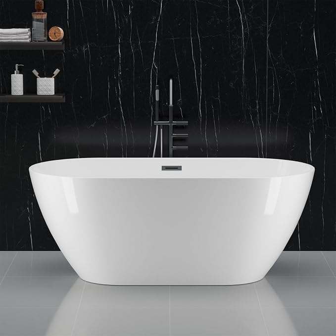 67 in Acrylic Freestanding Bathtub, Contemporary Stand Alone Tub, Glossy White - Image 7