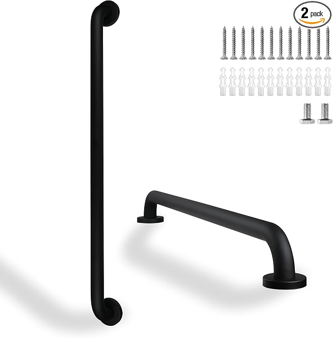 Shower Grab Bar, 2 Pack 32 Inch Black Bathroom Grab Bar, 1.25" Diameter by Rackickyer