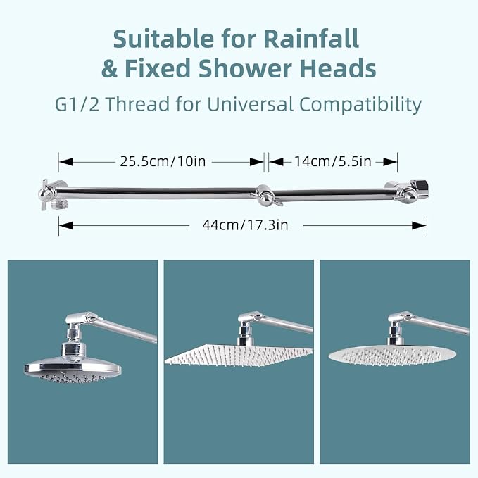 iFealClear All Metal 16" Shower Head Extension Arm, Solid Brass Shower Head - Image 2