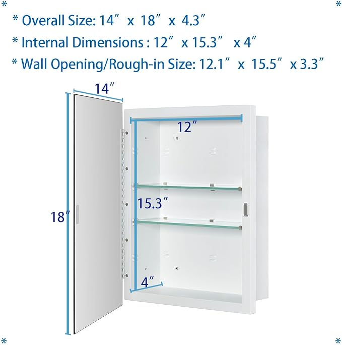 Bathroom Medicine Cabinet with Beveled Edge Mirrored Door 14 x 18 inch - Image 3