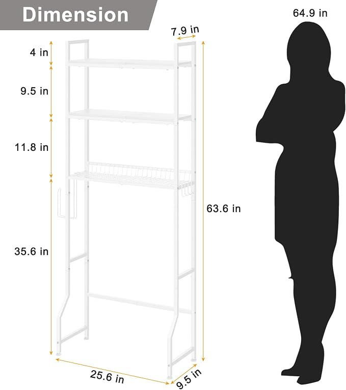 Over The Toilet Storage Rack 3 Tier Over Toilet Bathroom Organizer Wooden - Image 2