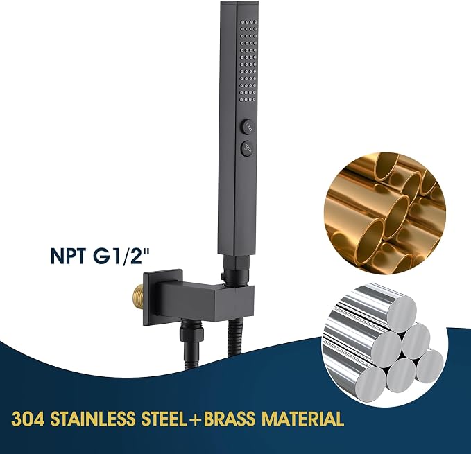 All-Metal High Pressure Square Handheld Shower Head - Image 6