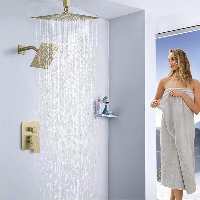 Shower Faucet Set Brushed Gold Shower System, Ceiling Mount 10 Inch Shower Head - Image 2