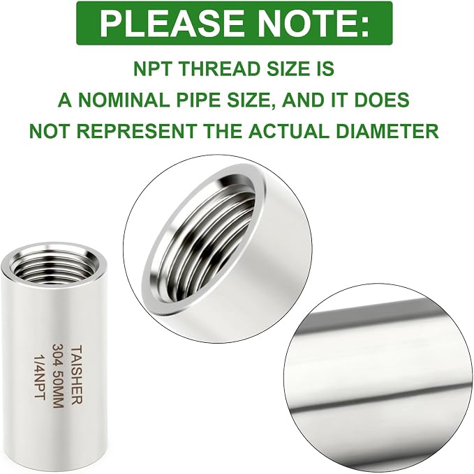 TAISHER 2PCS Stainless Steel Pipe Fittings, 1/4" NPT Female x 1/4" NPT Female - Image 4