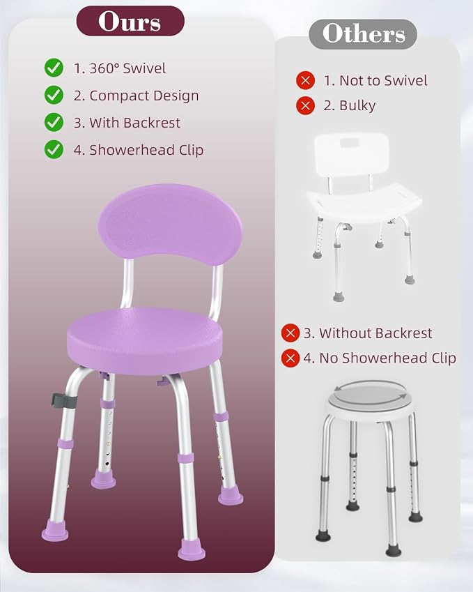 Swivel Shower Chair, 360° Non-Slip Shower Seat - Image 4