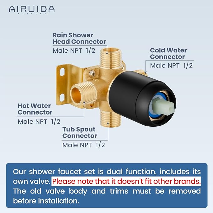 Airuida Shower Faucet Set and Handle Set Single Function Shower Trim Kit - Image 2