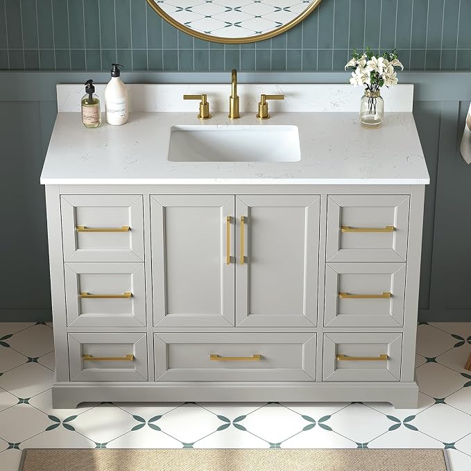 48 Inch Bathroom Vanity with Sink Combo, Solid Wood Frame with Mable Top - Image 6