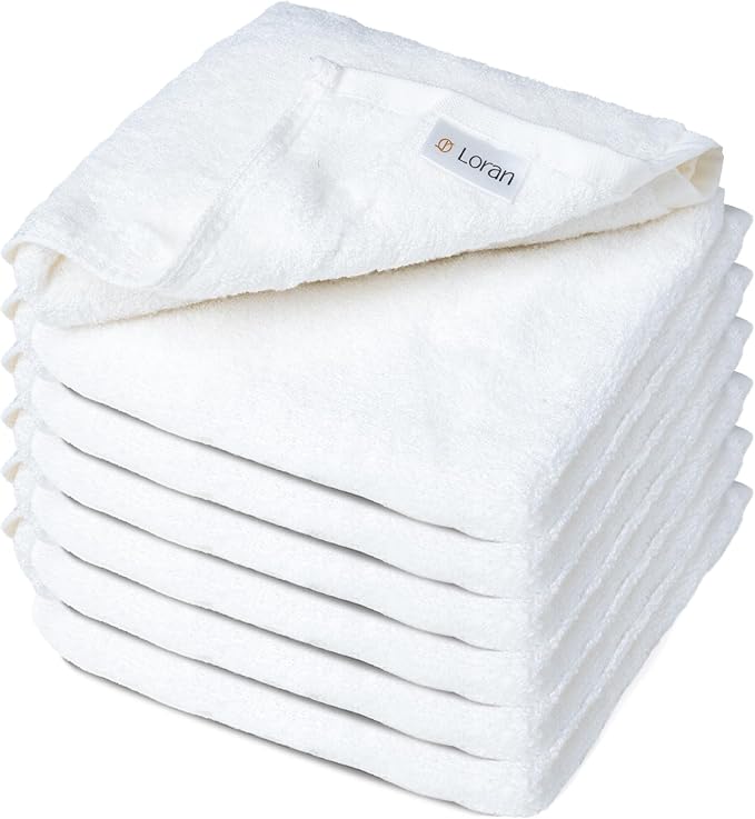 White Extra Large Washcloths Set of 6 Soft Body Cloths 13” x 13” 70% Viscose by Loran