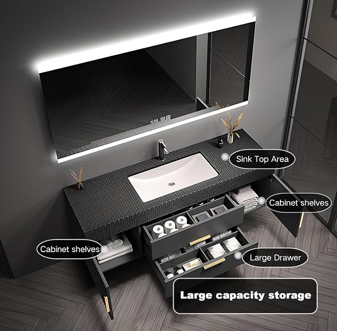 40" Bathroom Vanity with Single Sink, Floating Bathroom Vanities with LED Smart - Image 3