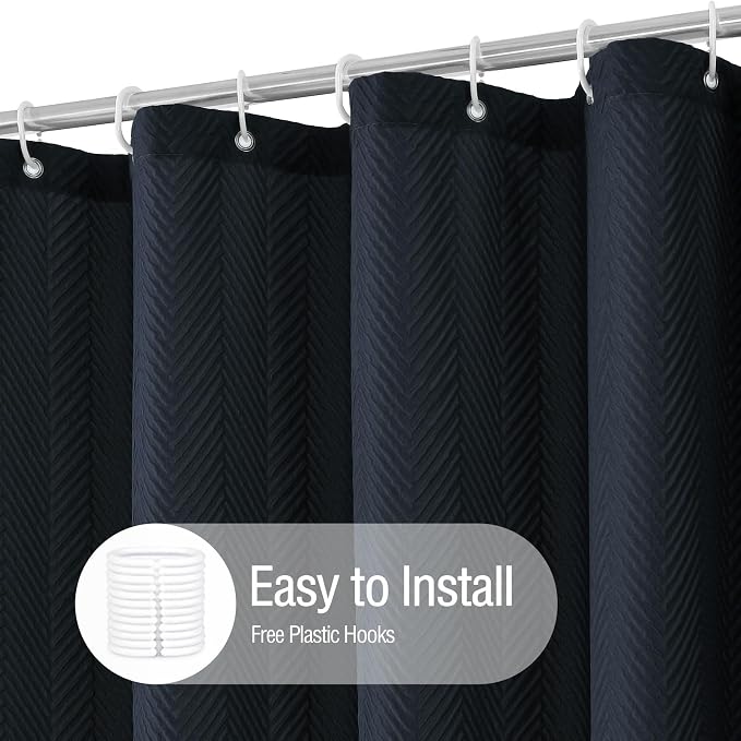 Gibelle Navy Blue Shower Curtain, 3D Embossed Textured Herringbone Fabric - Image 4