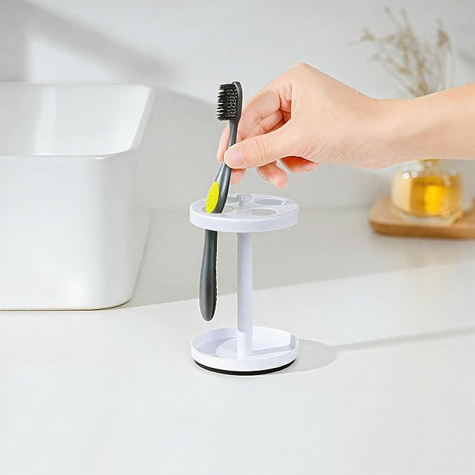 White Stainless Toothbrush Holder Stand: Rustproof Bathroom Countertop Organizer - Image 3