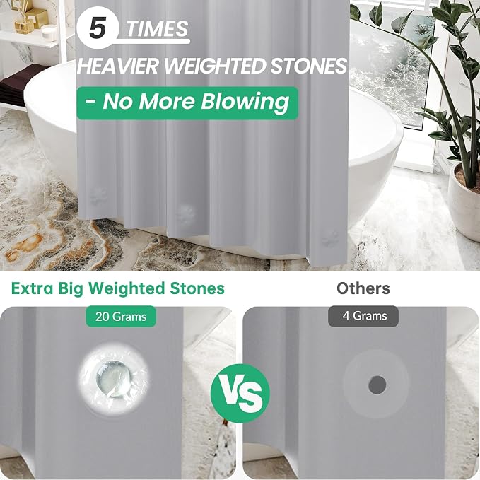 AmazerBath Grey Shower Curtain Plastic, Thick PEVA Shower Curtain Grey - Image 2