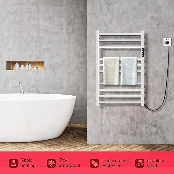 Towel Warmer, 10-Bar 304 Compact Stainless Steel Towel Warmer Rack - Image 2