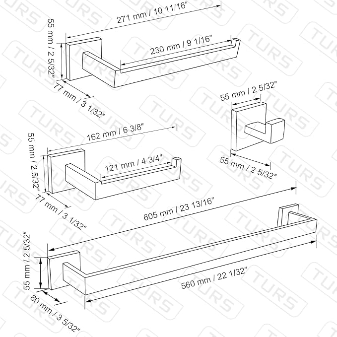 TURS 5-Piece Bathroom Hardware Set Polished Towel Bar Sets Include 23.4 Inch - Image 6