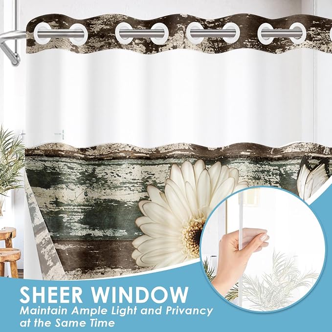 No Hook Vintage Flower Shower Curtain - Image 4