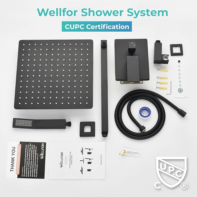 WELLFOR 12-In Wall Mounted Rain Shower Faucet - Image 8
