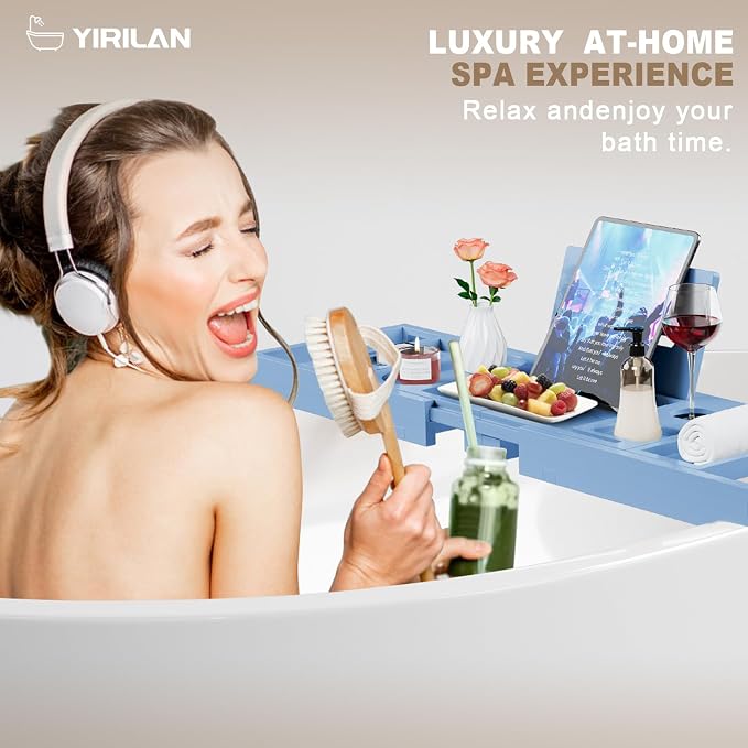 Yirilan Foldable Bamboo Bathtub Tray Caddy, Bathtub Tray - Image 6