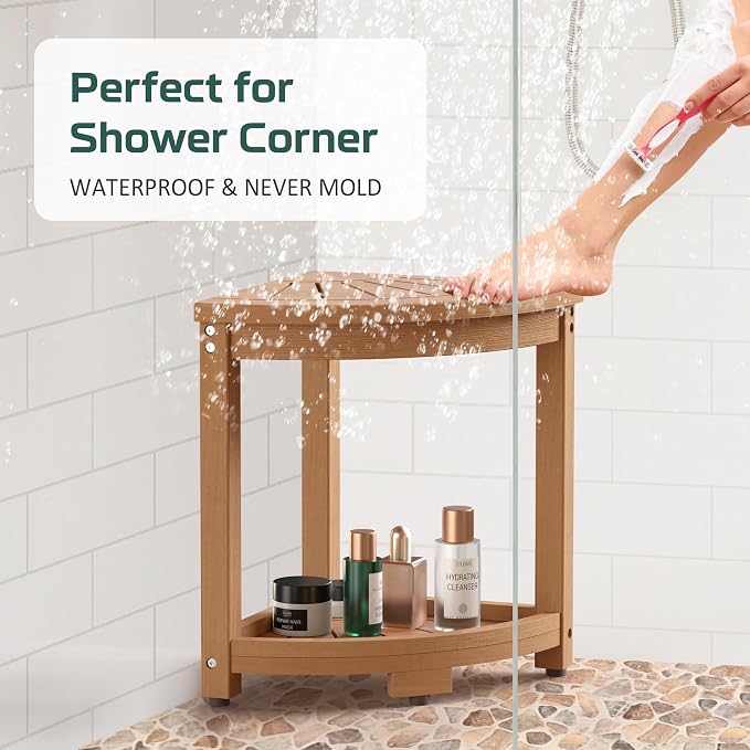 Waterproof Corner Shower Stool for Inside Shower, Poly Lumber Shower Bench Seat - Image 3