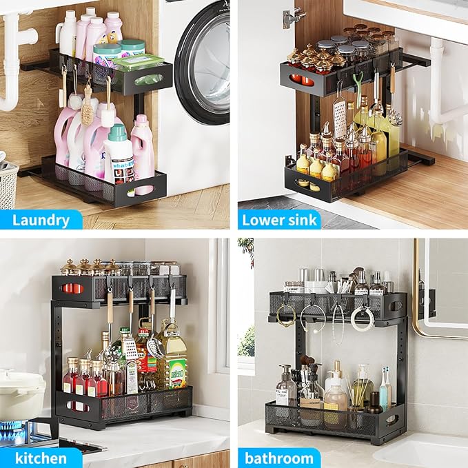 Under Sink Organizer, 2-Tier Pull Out Cabinet Organizer - Image 5