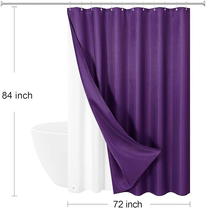 3 in 1 Extra Long Purple Shower Curtain Set-72 W x 84 H, Modern Waffle and PEVA - Image 8