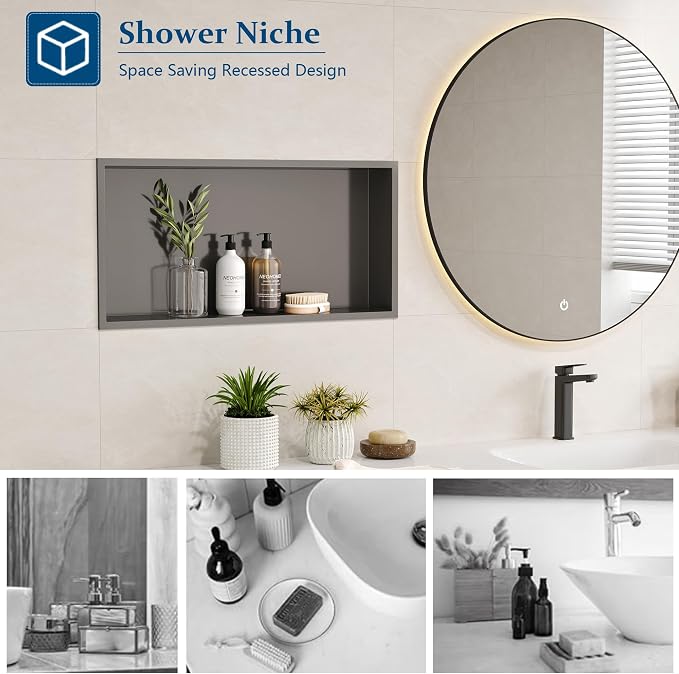 Neodrain 24X12Inch Shower Niche, Gun Metal Stainless Niche NO Tile Needed - Image 4