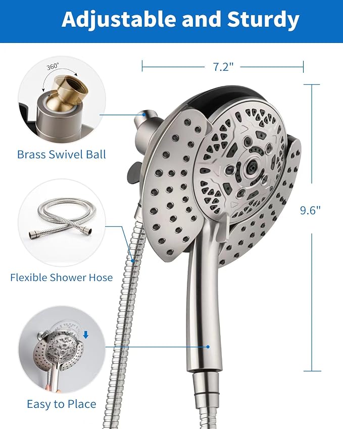 Shower Heads with Handheld Spray Combo: 7.2" Rainfall Shower Head & Handheld - Image 6