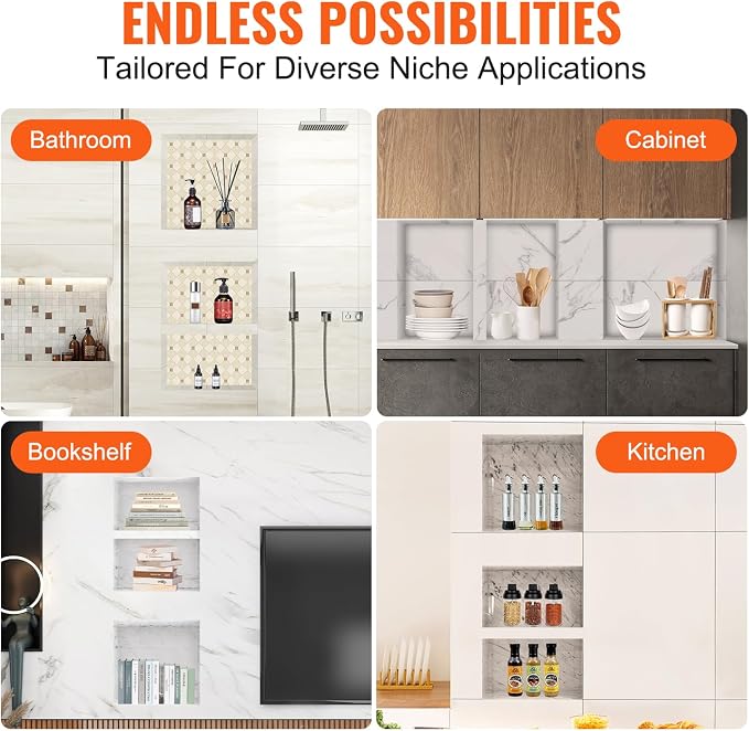 VEVOR Shower Niche Ready for Tile 16" x 16" & 16" x 20", Triple Shelf Organizer - Image 8