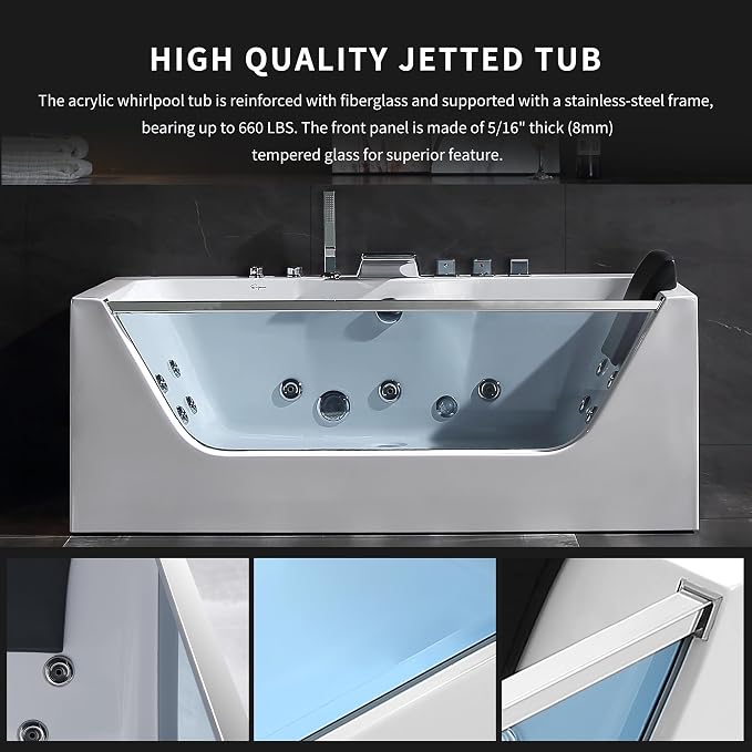 Empava 59" Acrylic Alcove Whirlpool Bathtub - Image 5