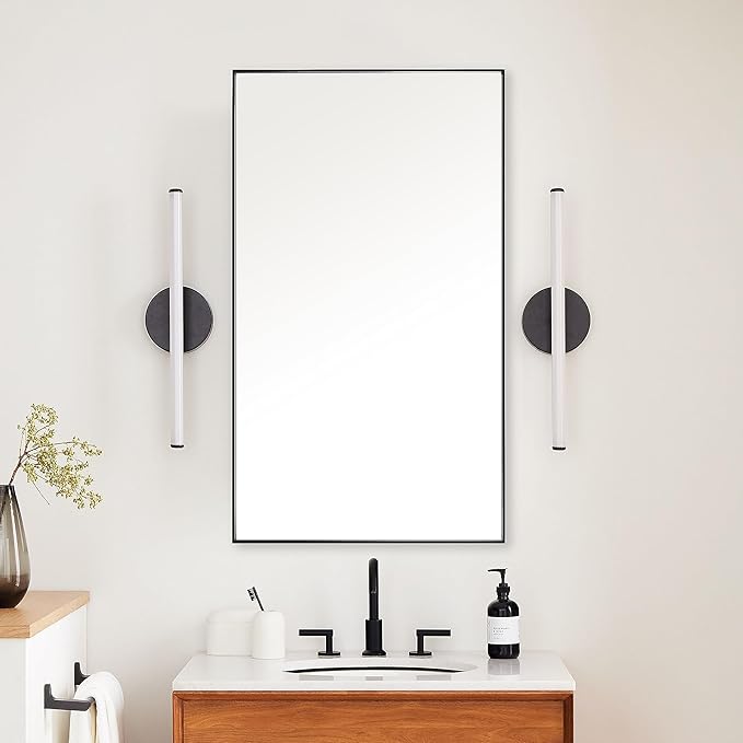 20x36 Inch Black Bathroom Mirror, Copper-Free Mirror, Aluminum Alloy Frame by LEDLUX