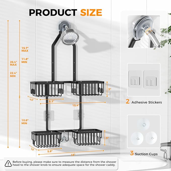 REINHARDT Aluminum Shower Caddy Hanging Adjustable Shower Caddy, Rustproof - Image 7