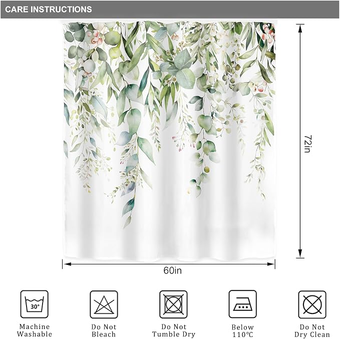 Riyidecor Sage Green Eucalyptus Leaves Shower Curtain - Image 4