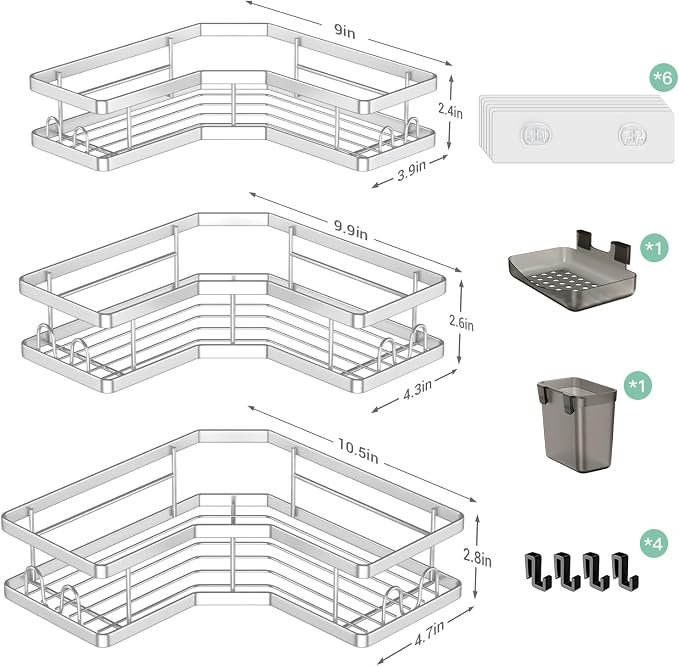 Corner Shower Caddy Bathroom Organizer: Adhesive Shower Rack Bathtub Shelves - Image 6