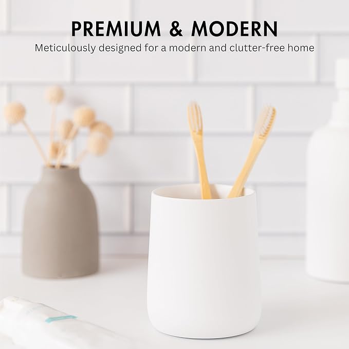 Matte White Toothbrush and Toothpaste Holder and Cup - Image 2