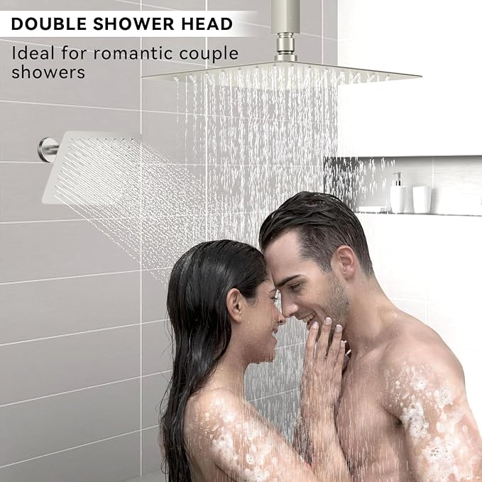 Rain Shower System Brushed Nickel, STARBATH Ceiling Mount 12'' Rain Shower Head - Image 3