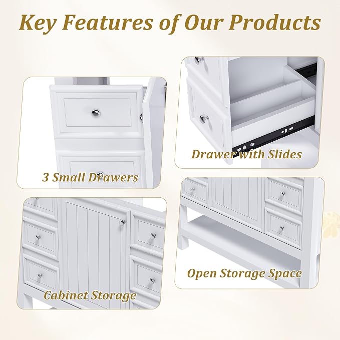 Favfurish 36" Bathroom Vanity Without Top Sink, Modern White Vanity Only - Image 7