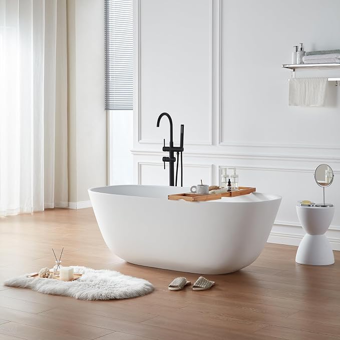 Cpingao 55" Stone Resin Solid Surface Freestanding Bathtub, Modern Elegant - Image 2