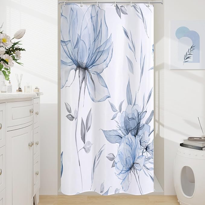 Small Stall Boho Watercolor Floral Shower Curtain 36 x 72, Artistic Narrow Half by Decorateyourhome