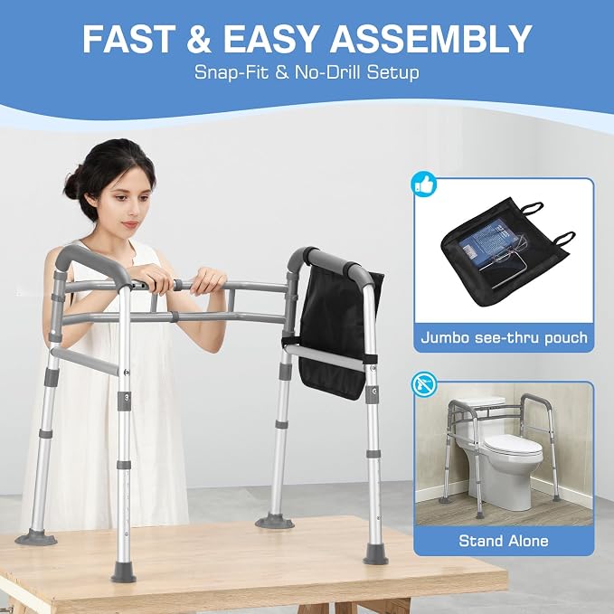 TABEKE Toilet Safety Rails for Seniors, Adjustable Height & Width Toilet Safety - Image 6