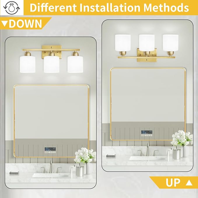 3 Light Gold Bathroom Light Fixtures, Modern Bathroom Vanity Lights - Image 4