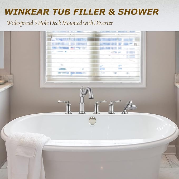 Roman Tub Faucet Set With Handheld Shower 5 Hole Deck Mount Tub Filler With - Image 2