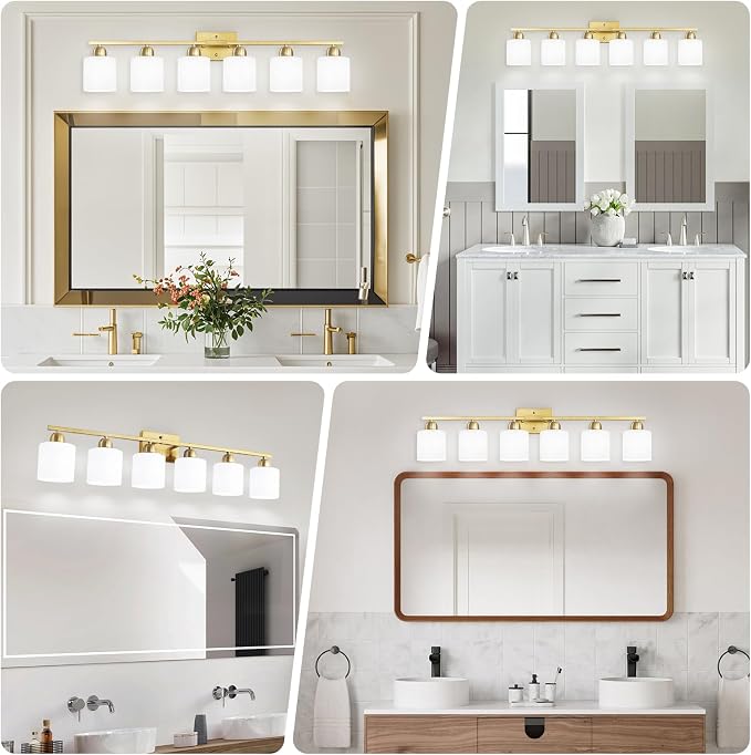 6 Light Gold Bathroom Vanity Light - Image 3