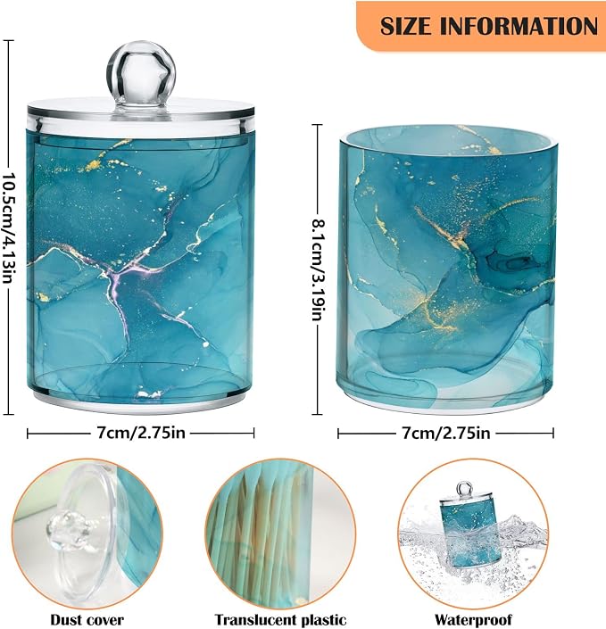 MNSRUU 2 Pack Qtip Holder Organizer Dispenser Blue Marble Abstract Fluid Art - Image 3