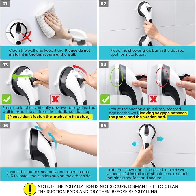 TAILI Shower Handles for Elderly Suction, 2 Pack 12 Inch Shower Grab Bars for - Image 5