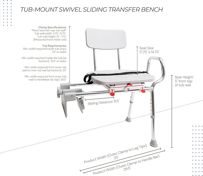 Eagle Health Supplies Tub-Mount Sliding Shower Chair Tub Transfer Bench - Image 6